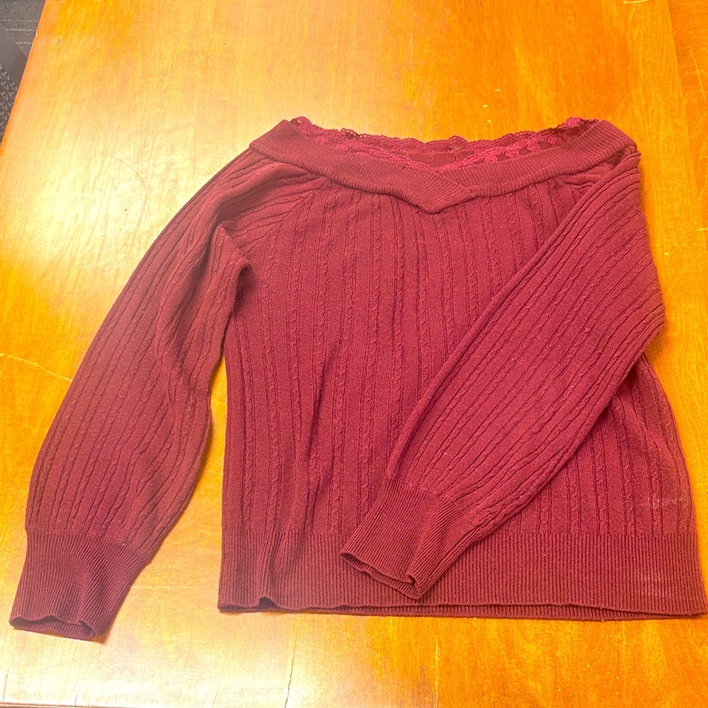 Axes femme burgundy red lace neck sweater